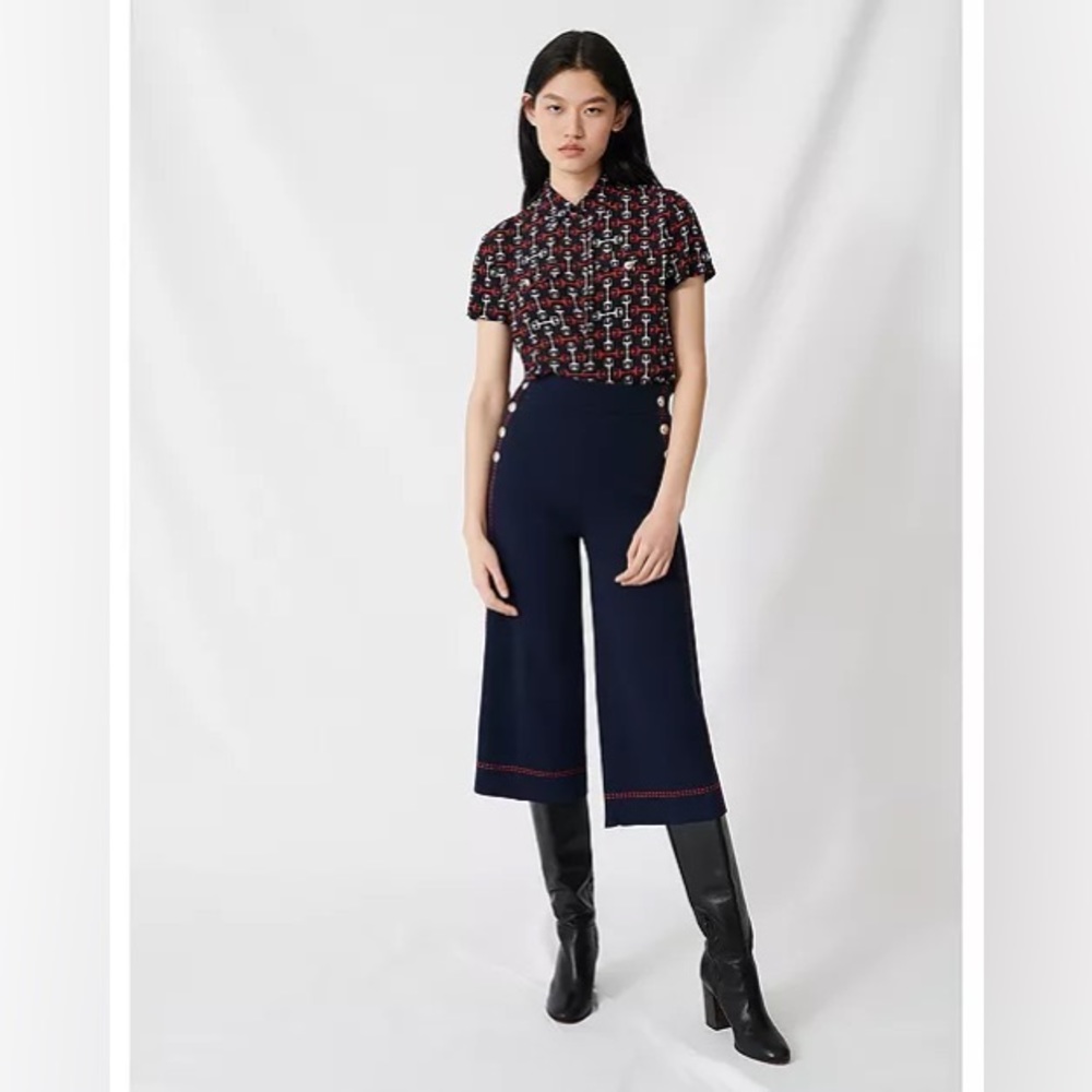 *New w/o Tags” Maje Sailor-Style High-Waist Knitted Capris Pants